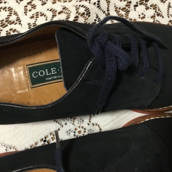 Men's Cole Haan Shoes Blue Suede BUCK Skin Leather Oxfords Mad Men Draper 9 M - Picture 3 of 11